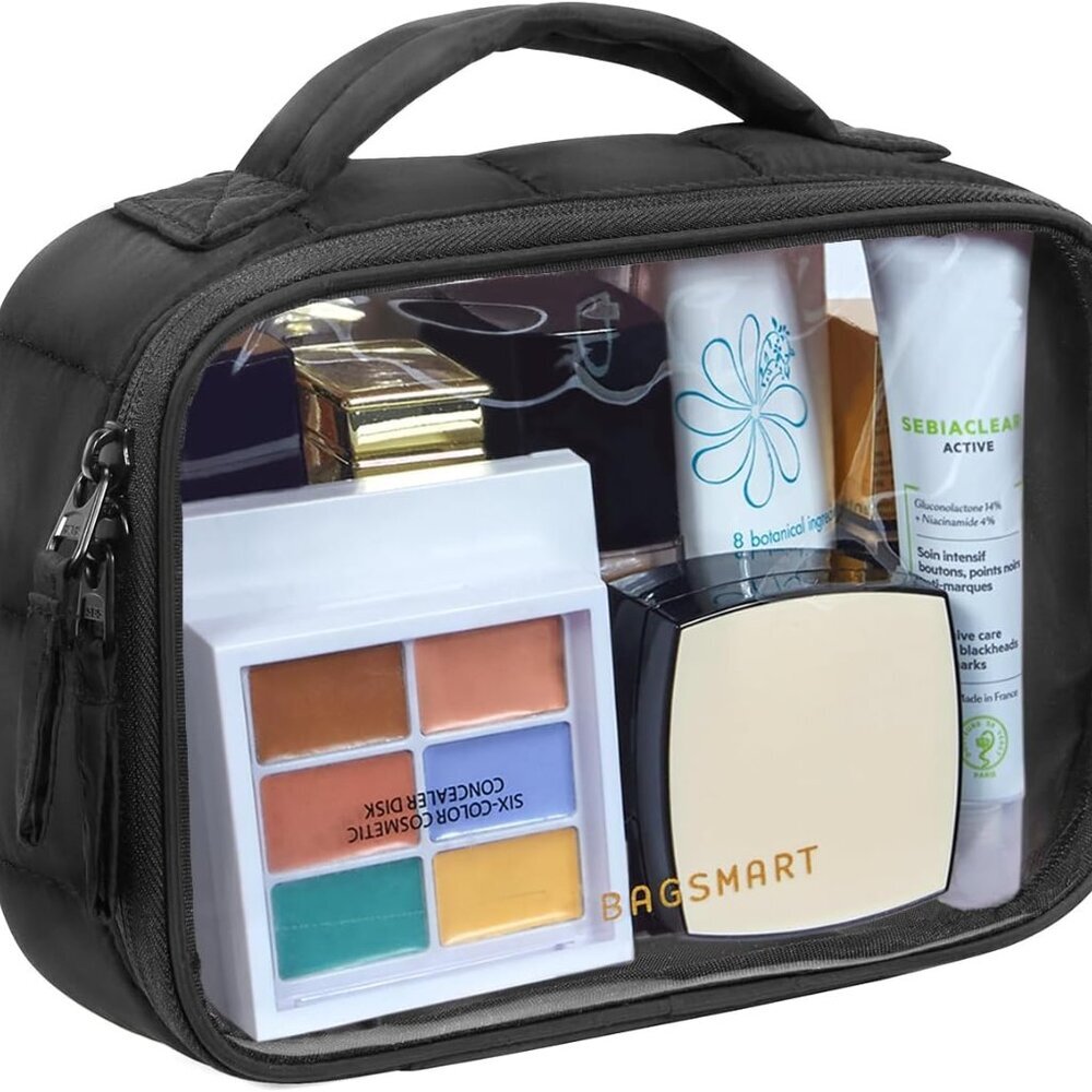 Clear TSA-Approved Toiletry Bag, Large Opening Quart Sized Makeup Bag with Handl